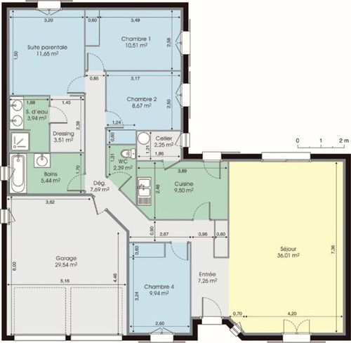 plan de maison plain pied 5 chambres avec garage