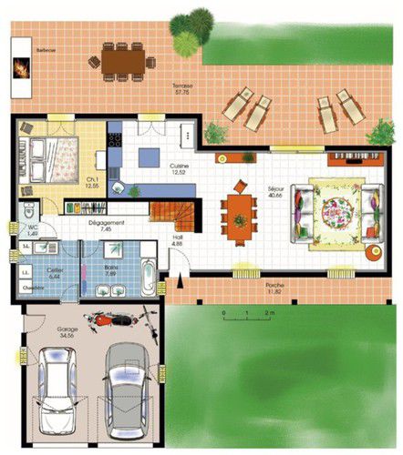 plan maison 4 chambres garage double