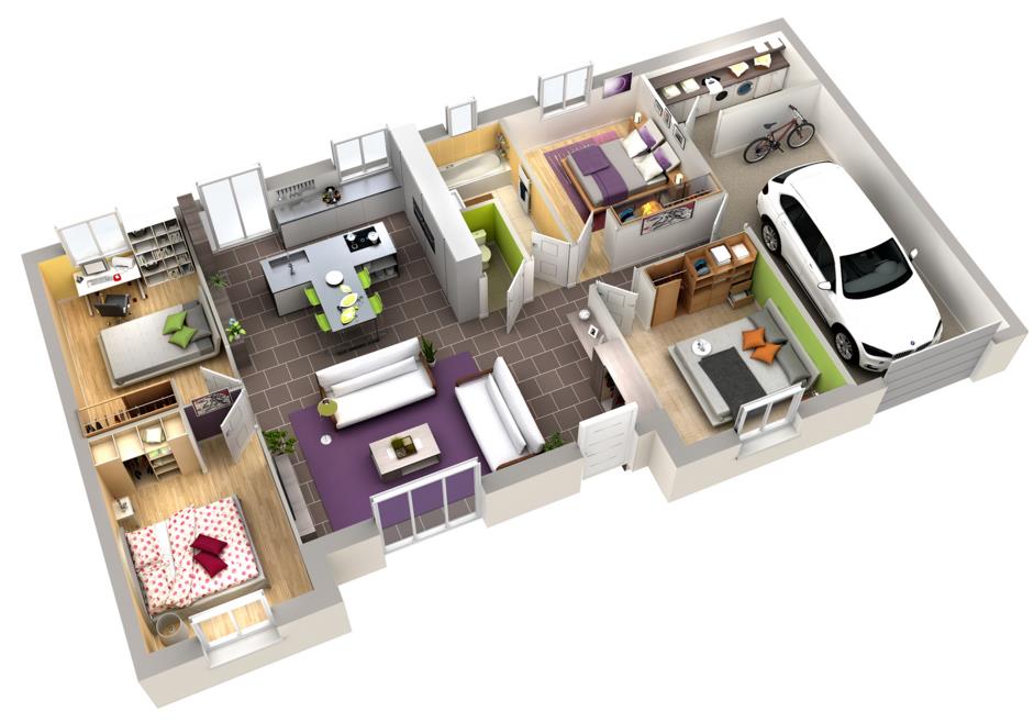  plan  de maison  3d  plain pied Infos et ressources