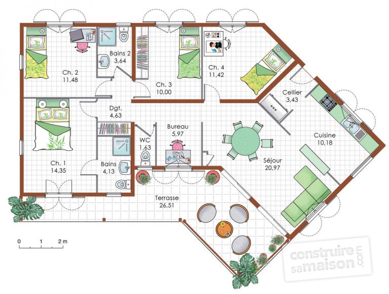 Plan maison jumelée plain pied - Menuiserie