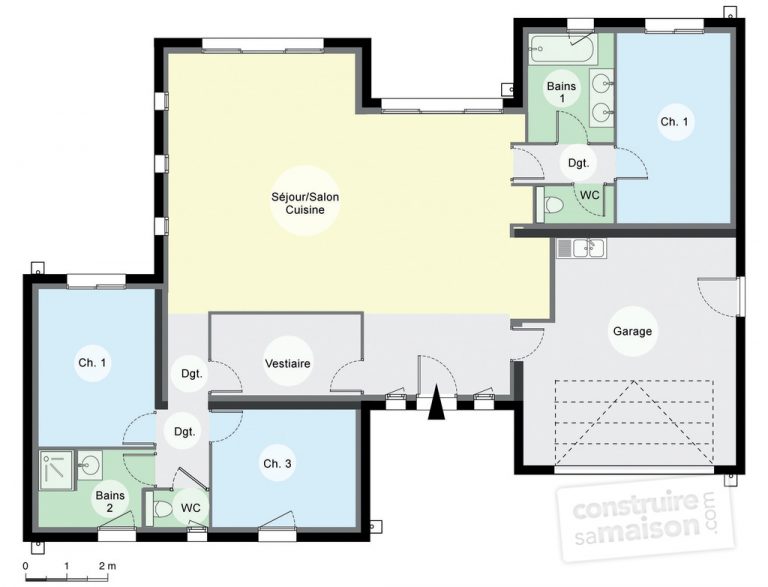 Plan de maison plain pied 110m2 - Menuiserie